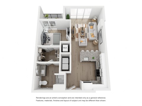 Floor plan for 1 bed, 1 bath, 660 sqft